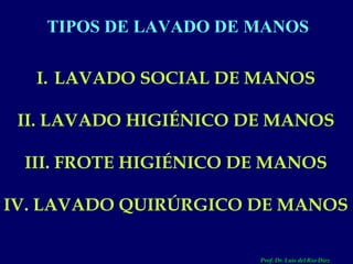 EL LAVADO DE MANOS - TIPOS - INDICACIONES - MATERIALES. Prof. Dr. Luis del Rio Diez