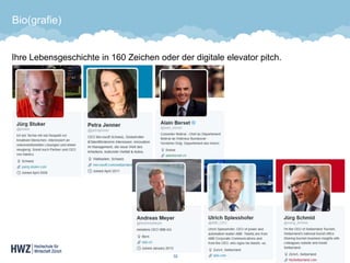 Bio(grafie) 
Ihre Lebensgeschichte in 160 Zeichen oder der digitale elevator pitch. 
32 
 