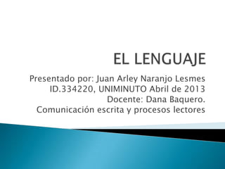 Presentado por: Juan Arley Naranjo Lesmes
ID.334220, UNIMINUTO Abril de 2013
Docente: Dana Baquero.
Comunicación escrita y procesos lectores
 