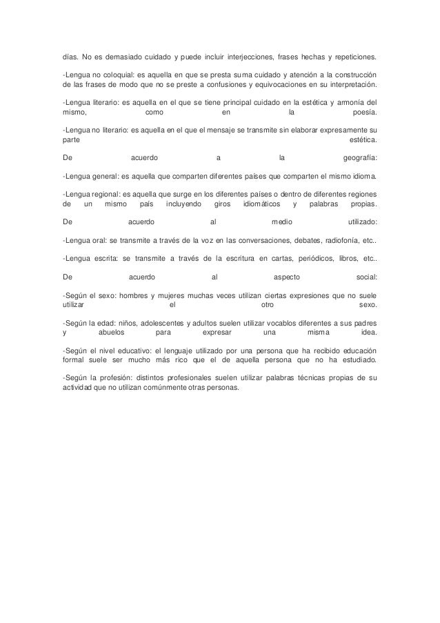 El Lenguaje Literario Y Clases De Lenguaje - 