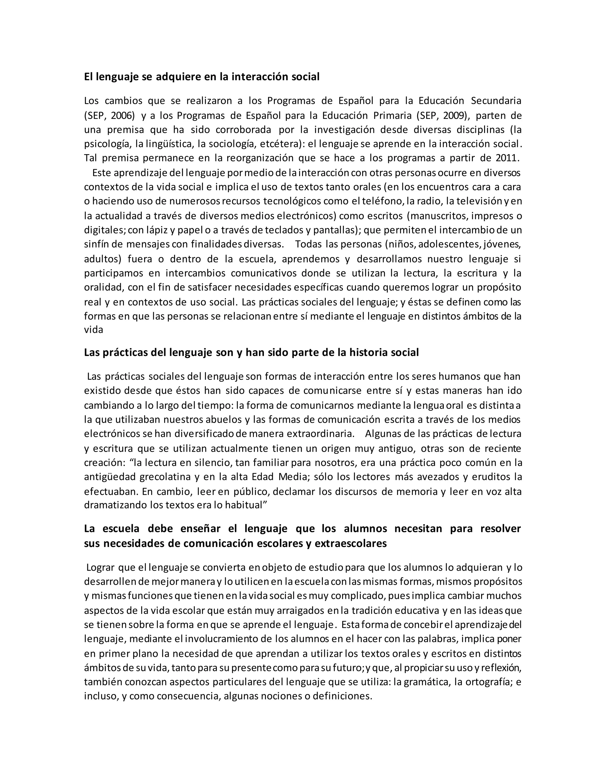 El lenguaje se adquiere en la interacción social | PDF