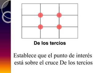 De los tercios
Establece que el punto de interés
está sobre el cruce De los tercios
 