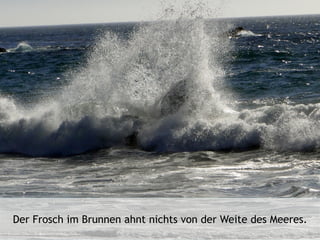 Der Frosch im Brunnen ahnt nichts von der Weite des Meeres.
 