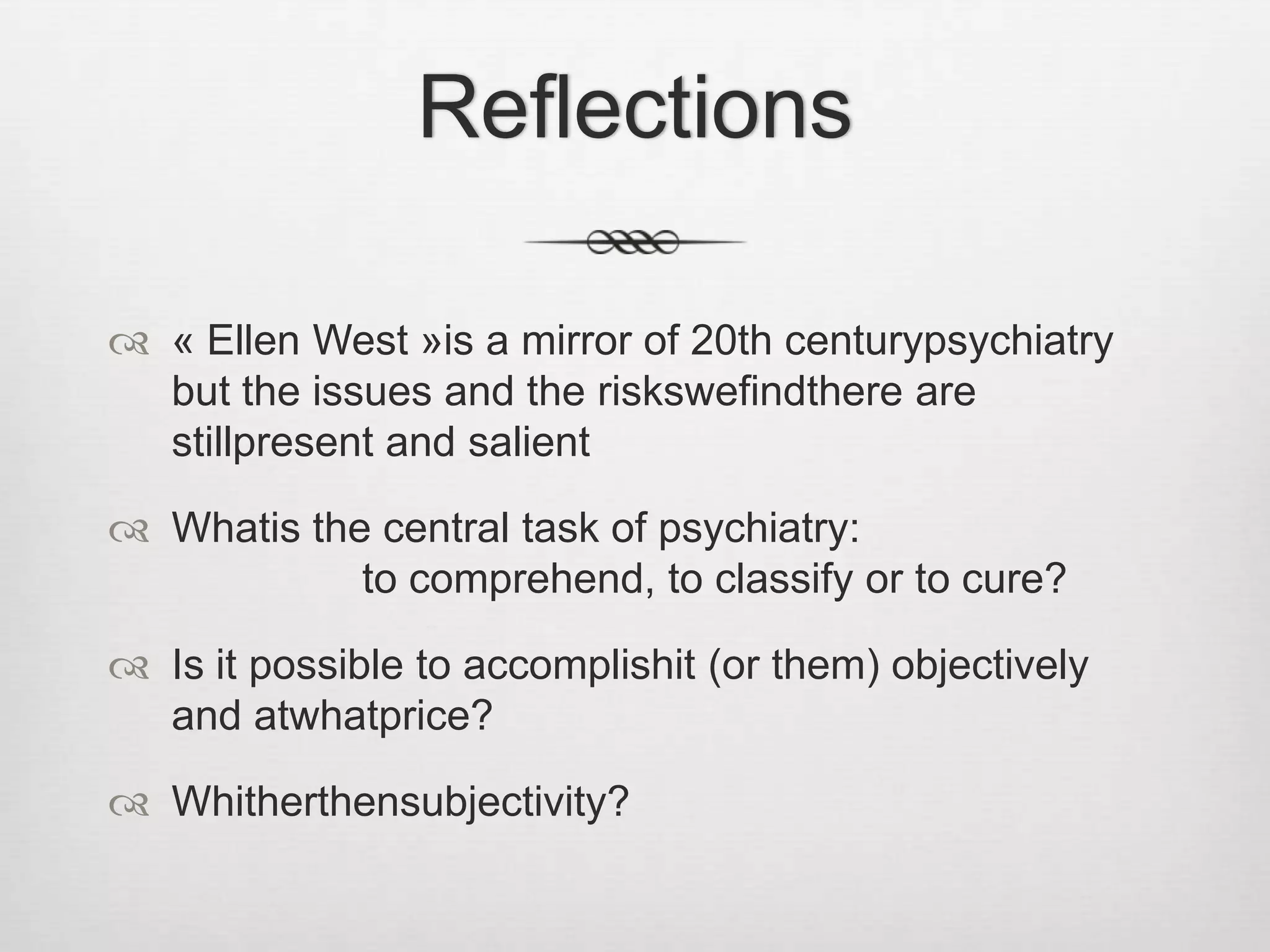 Medicine and the GermanJewsThere are verydeephistorical and socioculturaltiesbetweenGermans, Jews, and medicinesince the Middle AgesIn the evolution of Germanmedicine, a language of the degenerating body and the metaphor of regenerationwaselaborated and inscribedintotheories and practices, to whichJewishphysiciansthemselvesadhered and withwhichtheydescribedthemselvesThe Jewish body wasperceived as sick and diseased, the sign of a national disease due to theirpowerlessness as a people with a country (adopted by the earlyZionists)This perception—let’s call it an episteme or discoursefollowing Foucault—becomesdistorted and abused by the Nazis whospeakincessantly of racial purity and the degenerateJewsJohn M. Efron (2001). Medicine and the GermanJews: A History. 	New Haven : Yale UniversityPress.