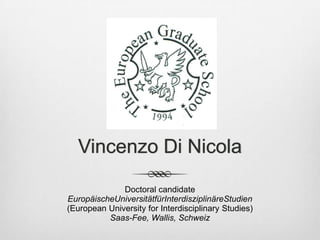 Vincenzo Di NicolaDoctoral candidate EuropäischeUniversitätfürInterdisziplinäreStudien(European University for Interdisciplinary Studies)Saas-Fee, Wallis, Schweiz