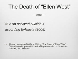 Binswangerreassures the reader not lessthan 17 times thather suicide is“authentic.”Laing concludes his reading with bitter irony: 		Poor little rich girl.