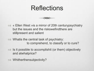 Medicine and the GermanJewsThere are verydeephistorical and socioculturaltiesbetweenGermans, Jews, and medicinesince the Middle AgesIn the evolution of Germanmedicine, a language of the degenerating body and the metaphor of regenerationwaselaborated and inscribedintotheories and practices, to whichJewishphysiciansthemselvesadhered and withwhichtheydescribedthemselvesThe Jewish body wasperceived as sick and diseased, the sign of a national disease due to theirpowerlessness as a people with a country (adopted by the earlyZionists)This perception—let’s call it an episteme or discoursefollowing Foucault—becomesdistorted and abused by the Nazis whospeakincessantly of racial purity and the degenerateJewsJohn M. Efron (2001). Medicine and the GermanJews: A History. 	New Haven : Yale UniversityPress.