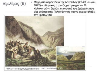 Εξελίξεις (6)
Θεόδωρος Βρυζάκης, Η μάχη στα Δερβενάκια
 Μάχη στα Δερβενάκια της Αργολίδας (25-28 Ιουλίου
1822) ο ελληνικός στρατός με αρχηγό τον Θ.
Κολοκοτρώνη διαλύει τη στρατιά του Δράμαλη που
είχε φτάσει στην Πελοπόννησο για να ανακαταλάβει
την Τριπολιτσά
ΦΑΤΣΗ ΑΘΑΝΑΣΙΑ ΦΙΛΟΛΟΓΟΣ16
 