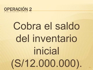 OPERACIÓN 2
Cobra el saldo
del inventario
inicial
(S/12.000.000). 16
 