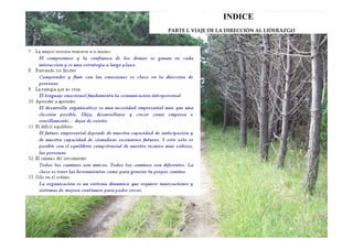 INDICE
PARTE I. VIAJE DE LA DIRECCIÓN AL LIDERAZGO 
 