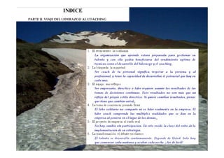 INDICE
PARTE II. VIAJE DEL LIDERAZGO AL COACHING 
 