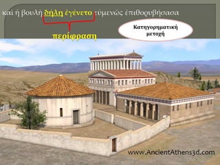 καὶ ἡ βουλὴ δήλη ἐγένετο εὐμενῶς ἐπιθορυβήσασα
Κατηγορηματική
μετοχή
 