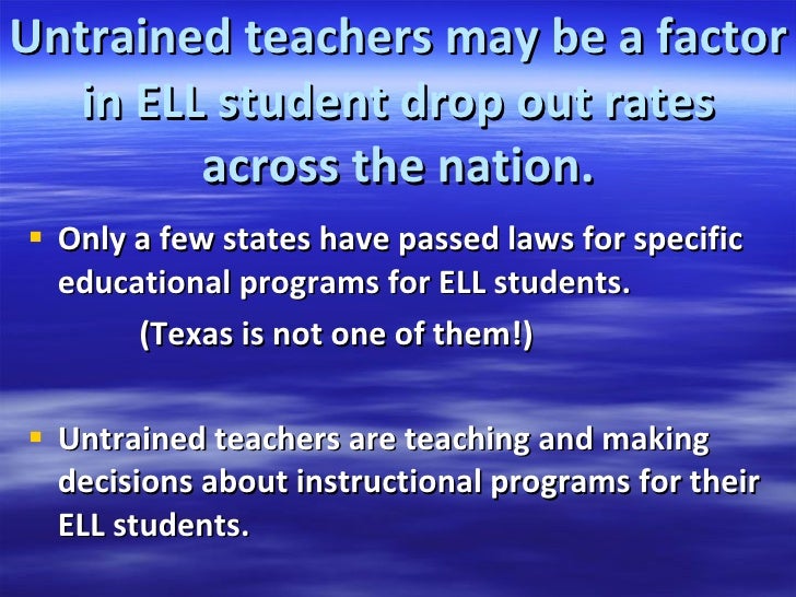 ELL Instructional Programs needed for ELL Teachers