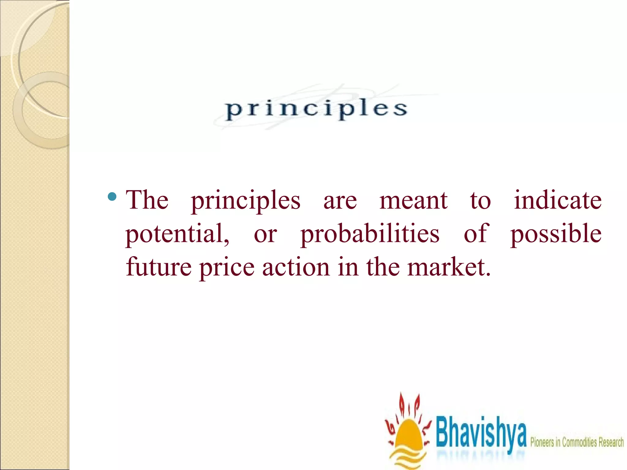 The principles are meant to indicate potential, or probabilities of possible future price action in the market.  