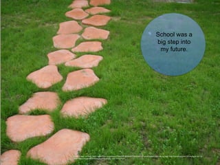 School was a
big step into
my future.
Photo Credit: <a href="https://www.flickr.com/photos/21042507@N00/517363045/">.FuturePresent.</a> via <a href="http://compfight.com">Compfight</a> <a
href="https://creativecommons.org/licenses/by-nd/2.0/">cc</a>
 