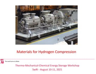 The world turns to Elliott.
Materials for Hydrogen Compression
Thermo‐Mechanical‐Chemical Energy Storage Workshop
SwRI ‐ August 10‐11, 2021
 