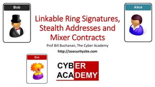 Linkable Ring Signatures,
Stealth Addresses and
Mixer Contracts
Prof Bill Buchanan, The Cyber Academy
http://asecuritysite.com
 