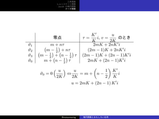 v
˥`v
Jacobi Ηv
Ʃ`v
  =
K
K
i, v =
u
2K
ΤȤ
?1 m + n 2mK + 2nK
i
?2
(
m ? 1
2
)
+ n (2m ? 1)K + 2nK
i
?3
(
m ? 1
2
)
+
(
n ? 1
2
)
 (2m ? 1)K + (2n ? 1)K
i
?0 m +
(
n ? 1
2
)
 2mK + (2n ? 1)K
i
?0 = 0
( u
2K
)
?
u
2K
= m +
(
n ?
1
2
)
K
K
i
u = 2mK + (2n ? 1) K
i
@matsumoring vȤ⤷
 
