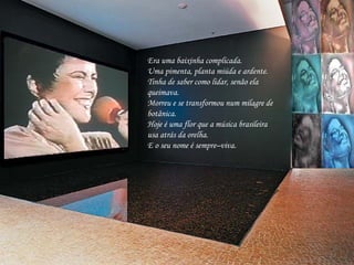 Era uma baixinha complicada. Uma pimenta, planta miúda e ardente.  Tinha de saber como lidar, senão ela queimava.  Morreu e se transformou num milagre de botânica. Hoje é uma flor que a música brasileira usa atrás da orelha. E o seu nome é sempre–viva. 