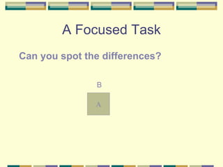 A Focused Task <ul><li>Can you spot the differences? </li></ul><ul><li>  B </li></ul>A 