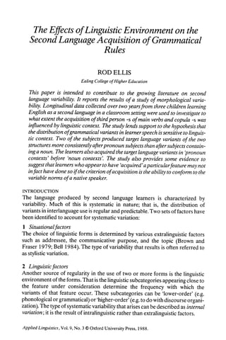 The effect of environment on Second Language Learning Grammar