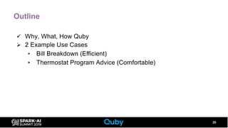 Outline
ü Why, What, How Quby
Ø 2 Example Use Cases
• Bill Breakdown (Efficient)
• Thermostat Program Advice (Comfortable)...