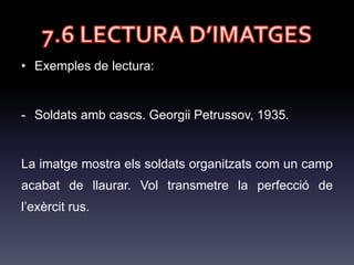 7.4 FUNCIONS DE LA IMATGE
Les imatges subliminals: tot i no sent aparentment captades per
l'individu, arriben fins al seu cervell i s'hi registren de forma
inconscient.
 