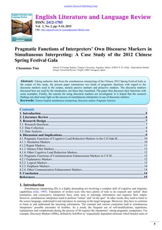 Pragmatic Functions of Interpreters? Own Discourse Markers in ...