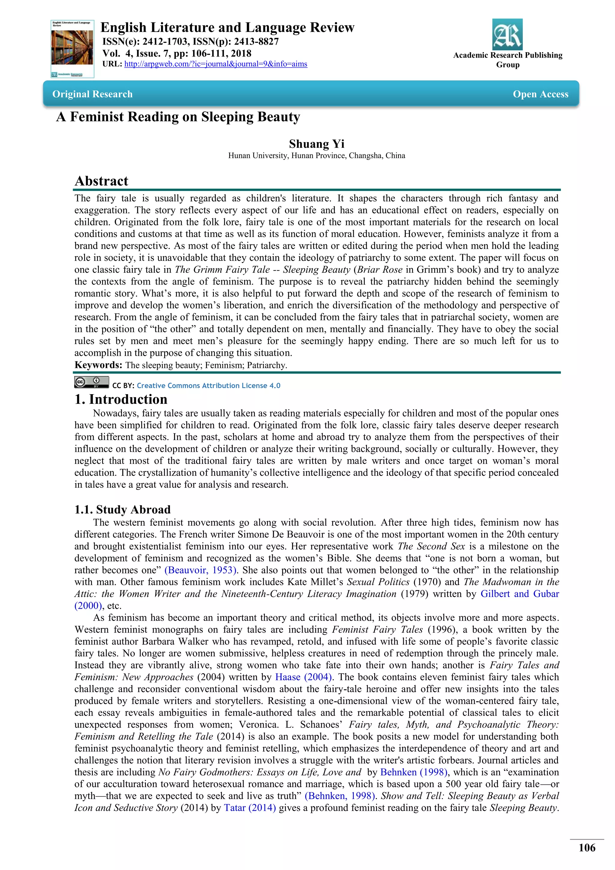 A Feminist Reading on Sleeping Beauty | PDF