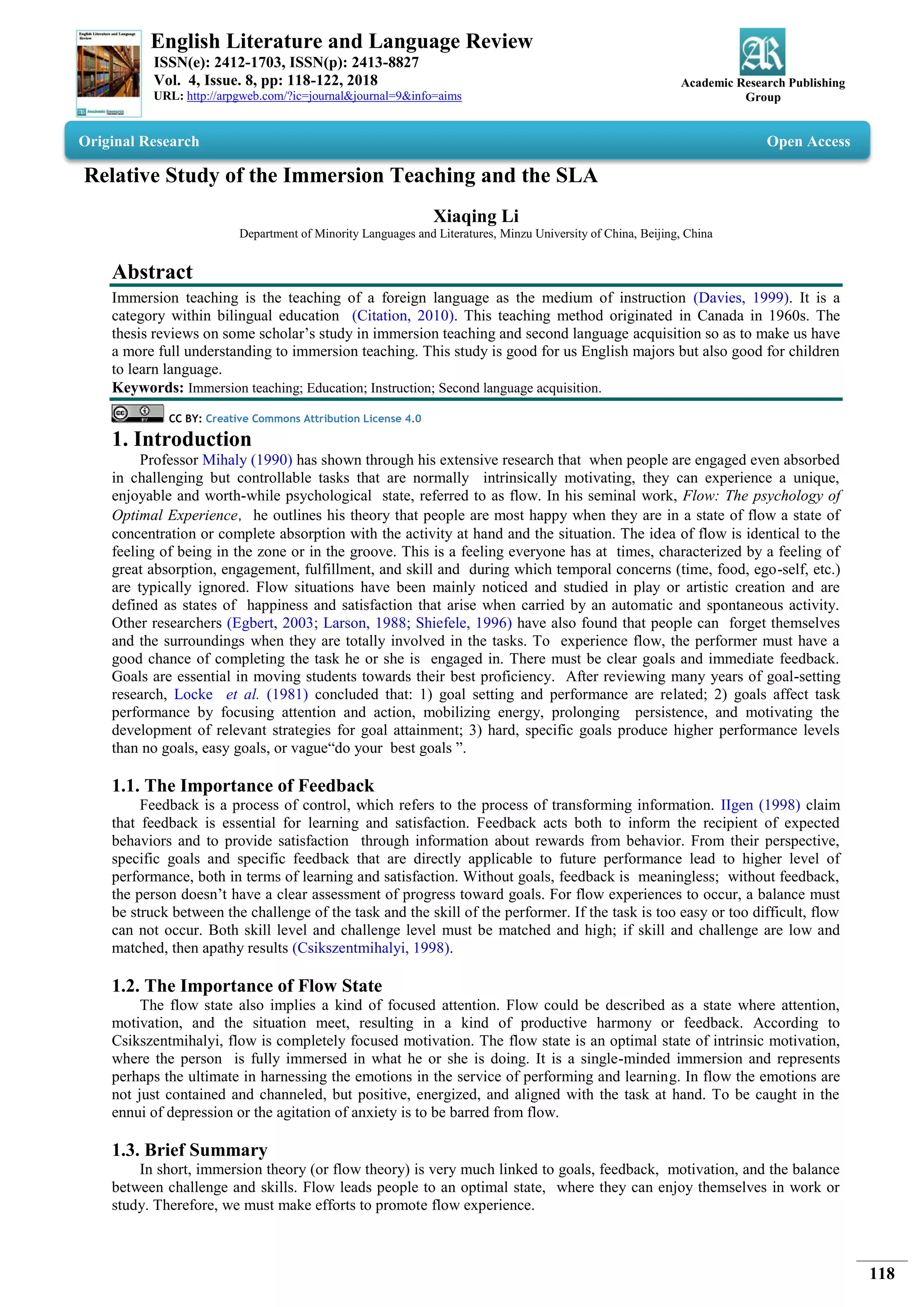 Language Learning Immersion Process.pdf Relative Study of the Immersion Teaching and the SLA | PDF | Education
