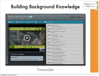 Building Background Knowledge




                              Transcripts
Wednesday, February 6, 2013
 