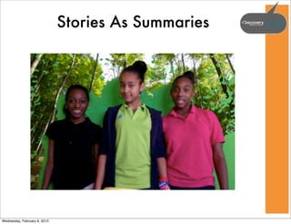 Stories As Summaries




Wednesday, February 6, 2013
 