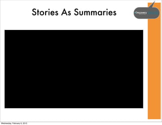 Stories As Summaries




Wednesday, February 6, 2013
 