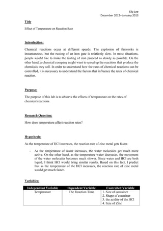 Elly lee effect of temperature on reaction rate | DOCX