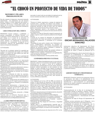 POLÍTICA                 9

                     "EL CHOCÓ UN PROYECTO DE VIDA DE TODOS”
          MOTORES Y PILARES      ...