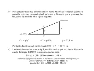 Distancia topográfica o real => h2 =c2 +c2 => (distancia real o topográfica)2=
(200m)2+(1375m)2 => distancia real= 1389,5 m
pendiente = (200 m/1375 m) .100 = 14,54%
 