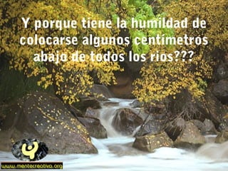Y porque tiene la humildad de
colocarse algunos centímetros
abajo de todos los rios???
 