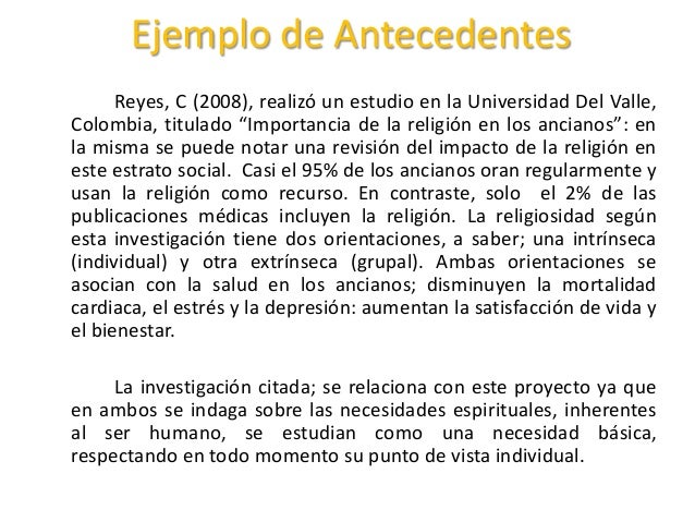 Ejemplo De Antecedentes En Un Proyecto De Investigacion