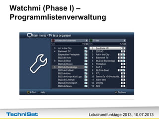 Lokalrundfunktage 2013, 10.07.2013
Watchmi (Phase I) –
Programmlistenverwaltung
 
