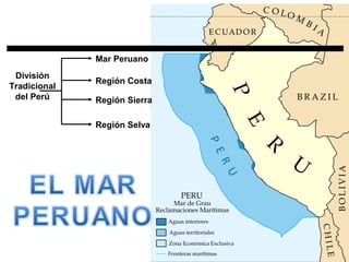 Mar Peruano
Región Costa
Región Sierra
Región Selva
División
Tradicional
del Perú
 