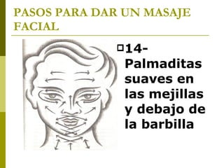 PASOS PARA DAR UN MASAJE FACIAL 14- Palmaditas suaves en las mejillas y debajo de la barbilla 