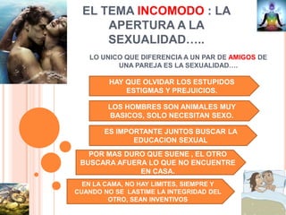 CASANDONOS POR LOS MOTIVOS INCORRECTOS….PORQUE SALIMOS EMBARAZADOSPORQUE YA QUIERO SALIRME DE MI CASAPORQUE YA TENEMOS MUCHO DE NOVIOSPORQUE YA SE ME ESTA PASANDO LA EDADLA COMUNICACIÓN TAN FACIL EN TEORIA PERO TAN DIFICIL EN LA PRACTICACUENTALE TUS INCONFORMIDADES A TU PAREJA NO A TUS AMIGOSNO EMPIECES CON LAS QUEJAS, SINO RECONOCIENDO LAS VIRTUDES