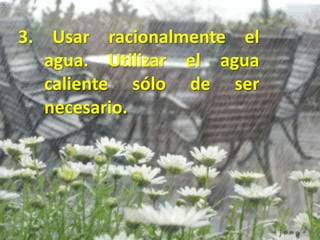 3. Usar racionalmente el agua. Utilizar el agua caliente sólo de ser necesario.