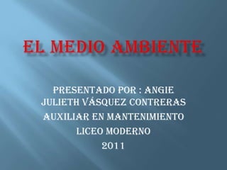 presentado por : angie
julieth Vásquez contreras
Auxiliar en mantenimiento
      Liceo moderno
           2011
 