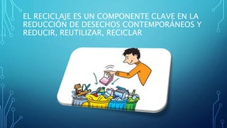 EL RECICLAJE ES UN COMPONENTE CLAVE EN LA 
REDUCCIÓN DE DESECHOS CONTEMPORÁNEOS Y 
REDUCIR, REUTILIZAR, RECICLAR 
 