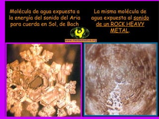 Molécula de agua expuesta a la energía del sonido del Aria para cuerda en Sol, de Bach La misma molécula de agua expuesta al  sonido de un ROCK HEAVY METAL . 
