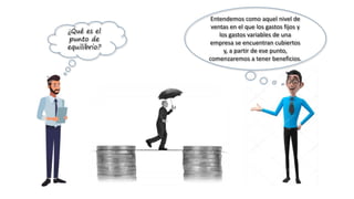 ¿Qué es el
punto de
equilibrio?
Entendemos como aquel nivel de
ventas en el que los gastos fijos y
los gastos variables de una
empresa se encuentran cubiertos
y, a partir de ese punto,
comenzaremos a tener beneficios.
 