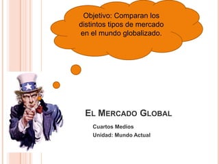 EL MERCADO GLOBAL
Cuartos Medios
Unidad: Mundo Actual
Objetivo: Comparan los
distintos tipos de mercado
en el mundo globalizado.
 