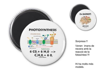 Sorpresa !!
Venen imans de
nevera amb la
reacció de la
fotosíntesi !!!
Hi ha molts més
models.
 