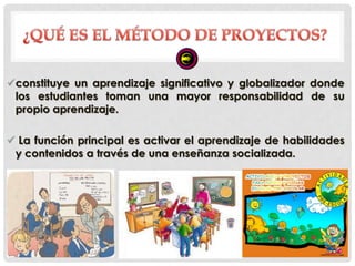 constituye un aprendizaje significativo y globalizador donde
 los estudiantes toman una mayor responsabilidad de su
 propio aprendizaje.

 La función principal es activar el aprendizaje de habilidades
 y contenidos a través de una enseñanza socializada.
 